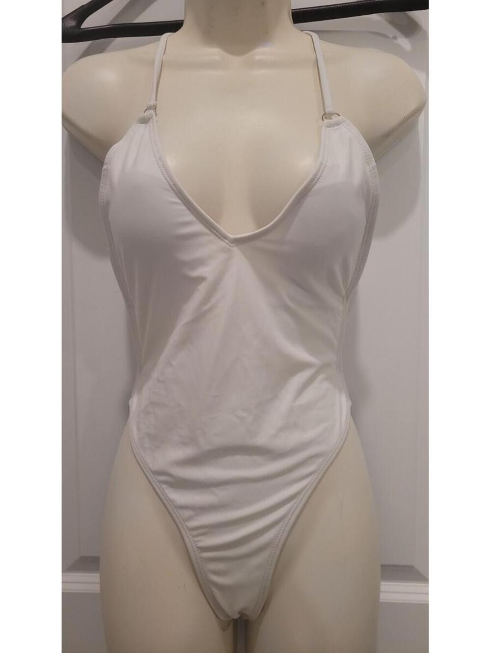 MATTE COLLECTION White One Piece Swimsuit Adjustable Straps Thong Bralette S